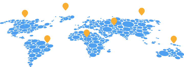 World map illustration with various map icons over different countries, showcasing the global reach of our Address Lookup and Verification services.