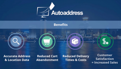 Infographic highlighting the key benefits of AutoAddress for efficient address capture and verification.